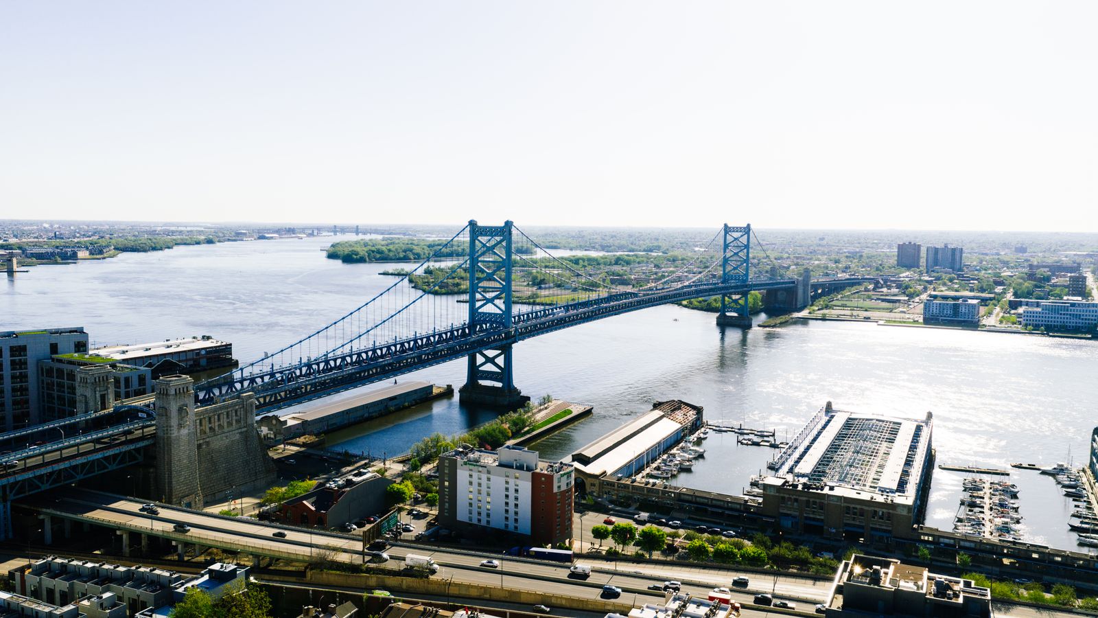 The Benjamin Franklin Bridge and the Philadelphia waterfront